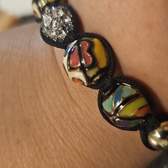 Colorful Beaded Crystal and Cloisonne Bracelet with Silver Accents - Picture 4 of 6